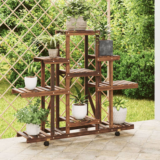 Blumenständer mit Rollen 110x25x101 cm Massivholz Tanne Retrostil Braun