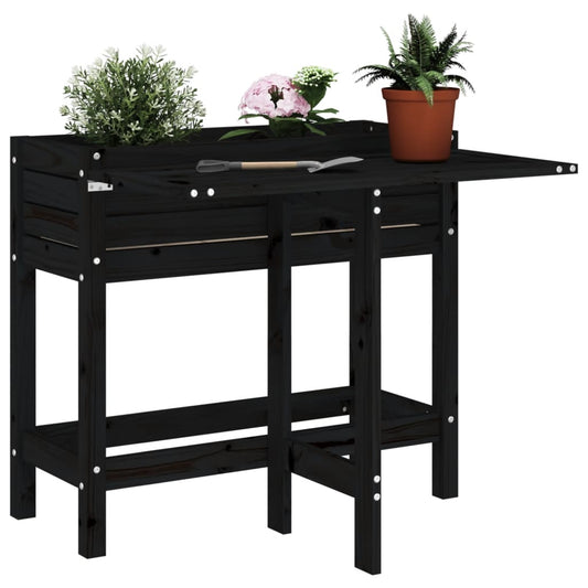 vidaXL Planter with Folding Table Top, Black Solid Wood