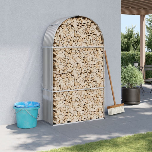 Brennholzunterstand Grau 120x45x210 cm Verzinkter Stahl Holzlager außen