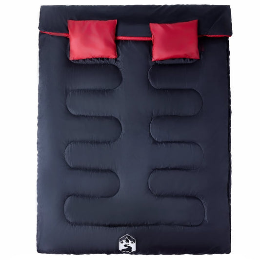 Doppelschlafsack mit Kissen Schwarz Rot Erwachsene Camping 3-4 Jahreszeiten 3,3 kg