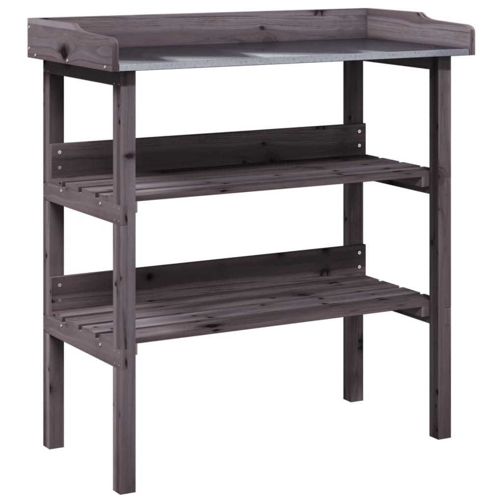 Pflanztisch mit Ablagen Grau 78x38x82,5 cm Massivholz Tanne verzinkt