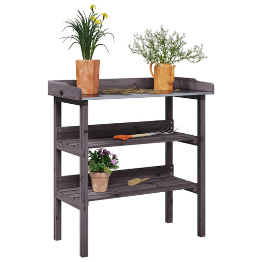 Pflanztisch mit Ablagen Grau 78x38x82,5 cm Massivholz Tanne verzinkt