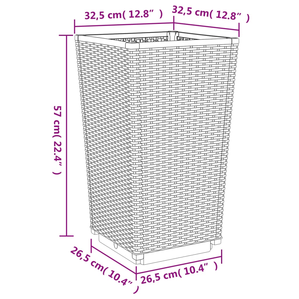 Pflanzkübel 2 Stk. Hellgrau 32,5x32,5x57 cm PP Rattan-Optik