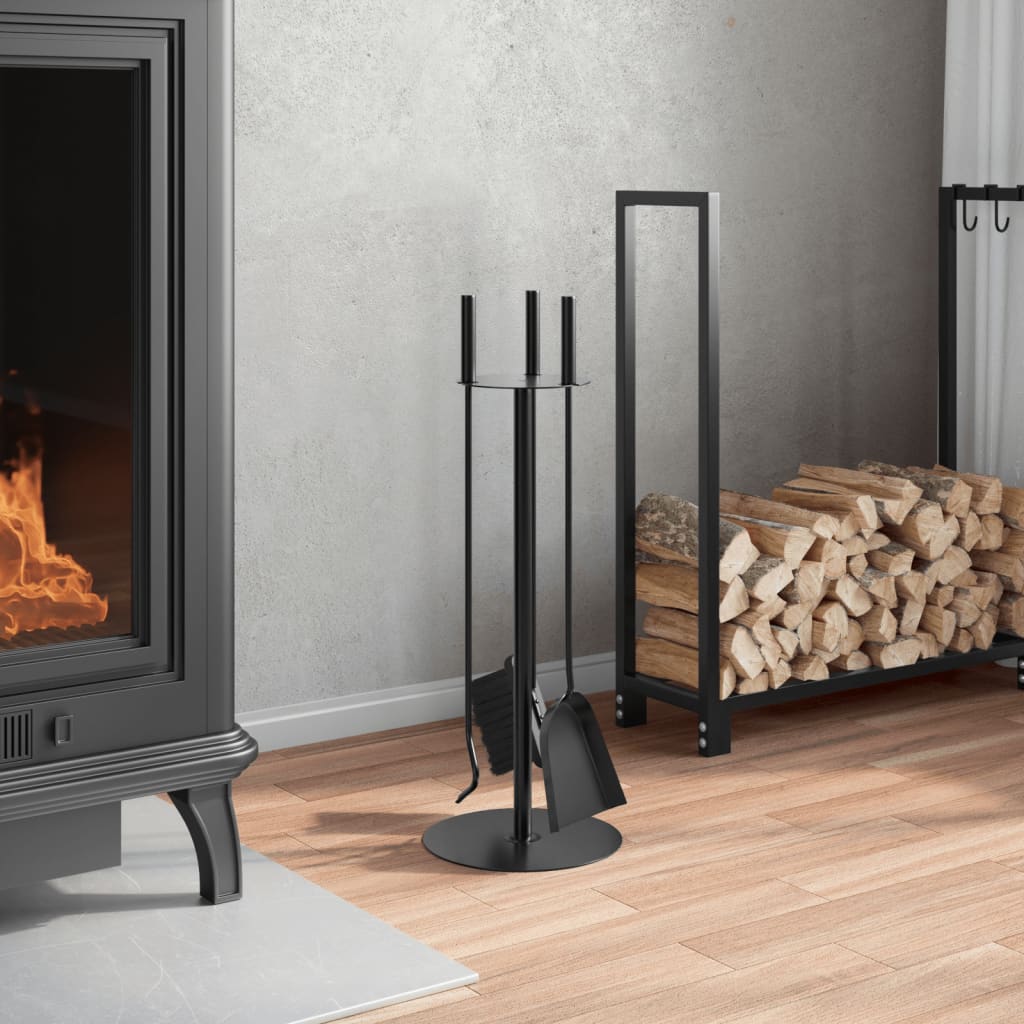4-tlg. Kaminwerkzeug-Set 22x59 cm Stahl Schwarz Kaminbesteck Kamingarnitur