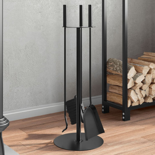 4-tlg. Kaminwerkzeug-Set 22x59 cm Stahl Schwarz Kaminbesteck Kamingarnitur