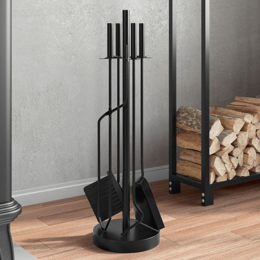 5-tlg. Kaminwerkzeug-Set 18x66 cm Stahl Schwarz Kaminbesteck Kamingarnitur