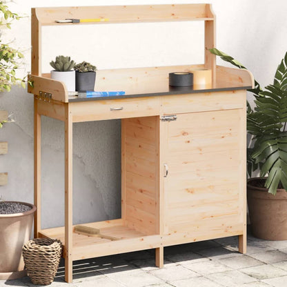 Pflanztisch mit Schrank 110,5x45x124,5 cm Massivholz Tanne naturfarben