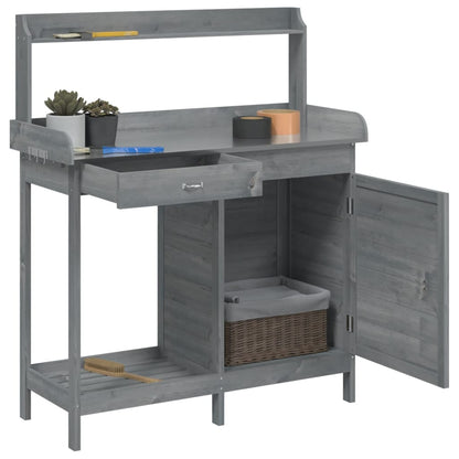 vidaXL Planting Table with Cabinet Grey 110.5x45x124.5 cm Solid Fir Wood