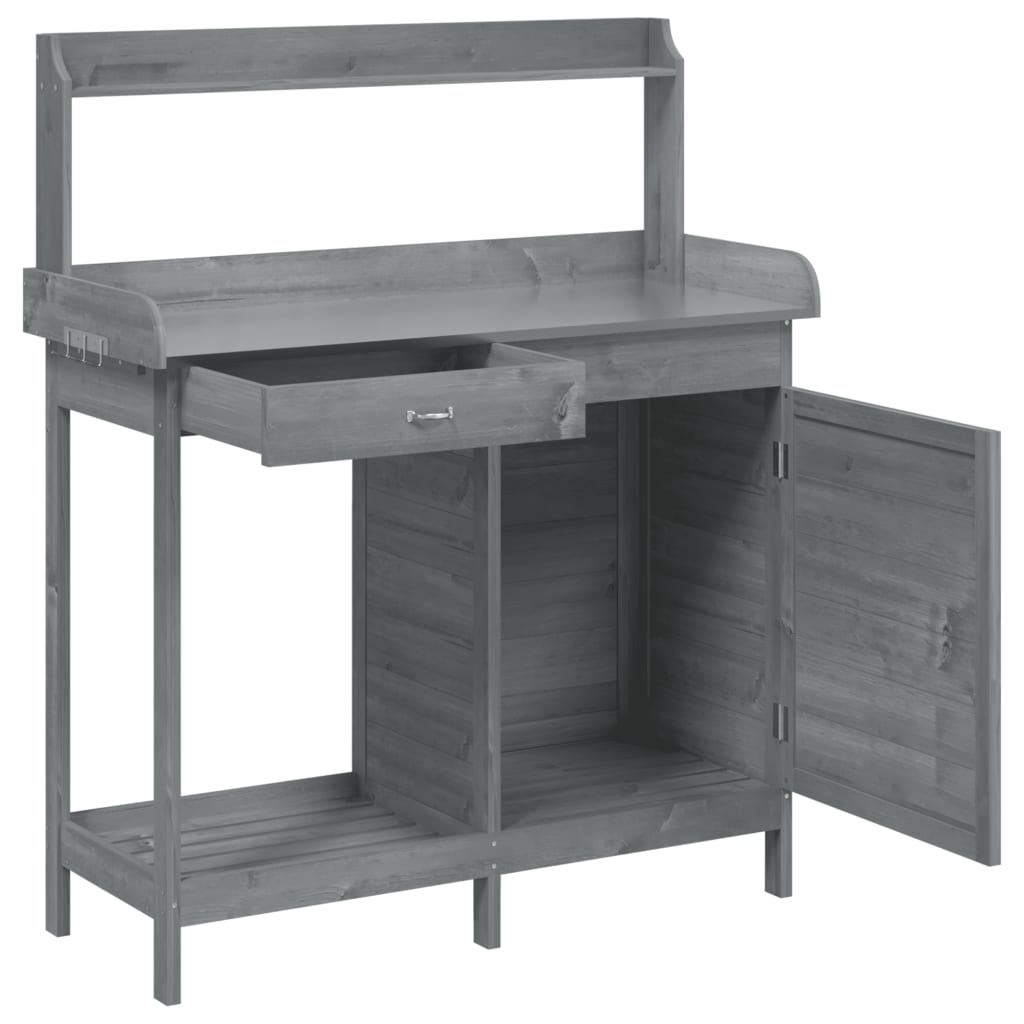 vidaXL Planting Table with Cabinet Grey 110.5x45x124.5 cm Solid Fir Wood