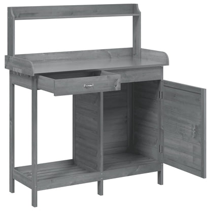 vidaXL Planting Table with Cabinet Grey 110.5x45x124.5 cm Solid Fir Wood