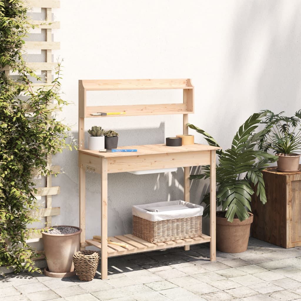 Pflanztisch mit Waschbecken Naturfarbe 147,5x44x139,5 cm Massivholz Tanne