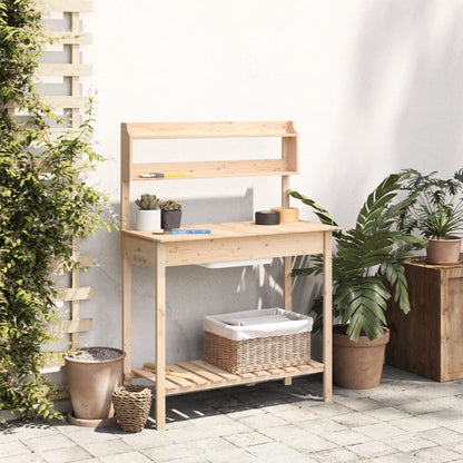 Pflanztisch mit Waschbecken Naturfarbe 147,5x44x139,5 cm Massivholz Tanne
