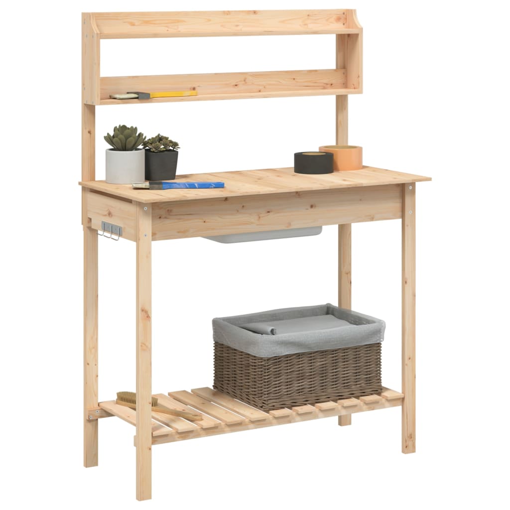 Pflanztisch mit Waschbecken Naturfarbe 147,5x44x139,5 cm Massivholz Tanne
