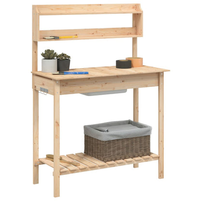 Pflanztisch mit Waschbecken Naturfarbe 147,5x44x139,5 cm Massivholz Tanne