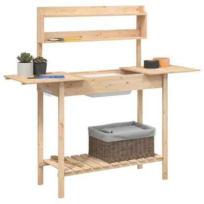 Pflanztisch mit Waschbecken Naturfarbe 147,5x44x139,5 cm Massivholz Tanne