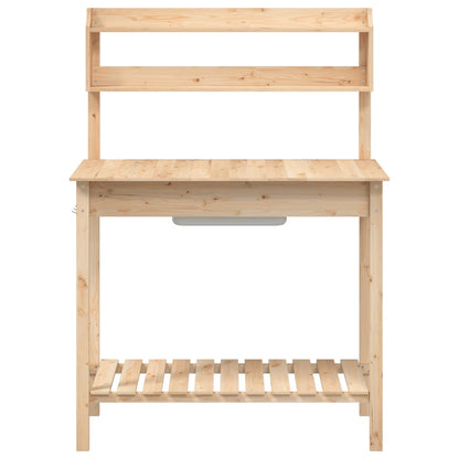Pflanztisch mit Waschbecken Naturfarbe 147,5x44x139,5 cm Massivholz Tanne