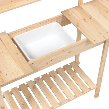 Pflanztisch mit Waschbecken Naturfarbe 147,5x44x139,5 cm Massivholz Tanne