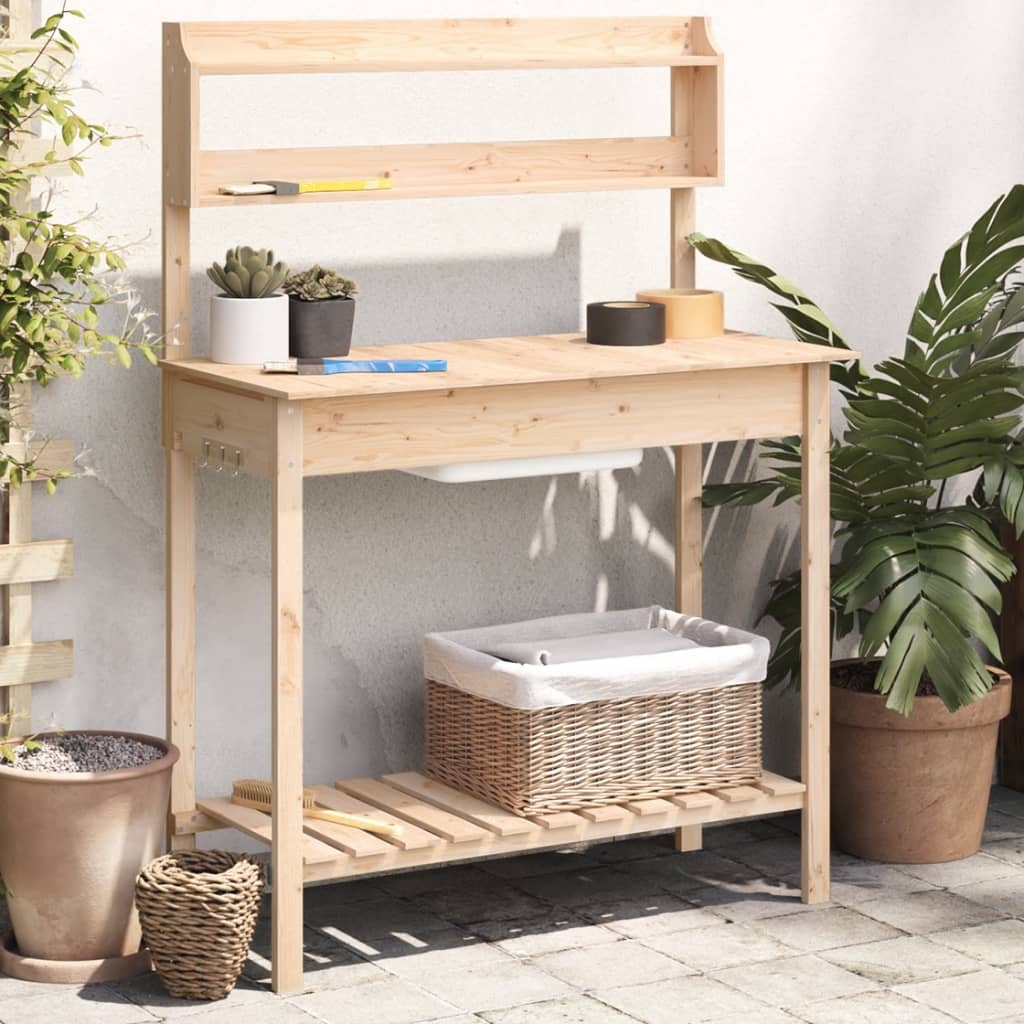 Pflanztisch mit Waschbecken Naturfarbe 147,5x44x139,5 cm Massivholz Tanne