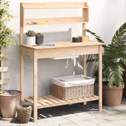 Pflanztisch mit Waschbecken Naturfarbe 147,5x44x139,5 cm Massivholz Tanne