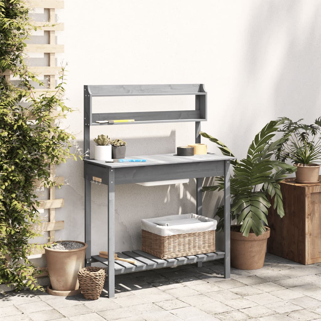Pflanztisch mit Waschbecken Grau 147,5x44x139,5 cm Massivholz Tanne