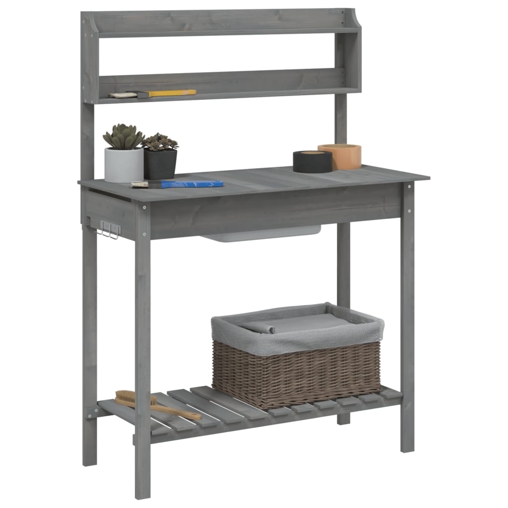 Pflanztisch mit Waschbecken Grau 147,5x44x139,5 cm Massivholz Tanne