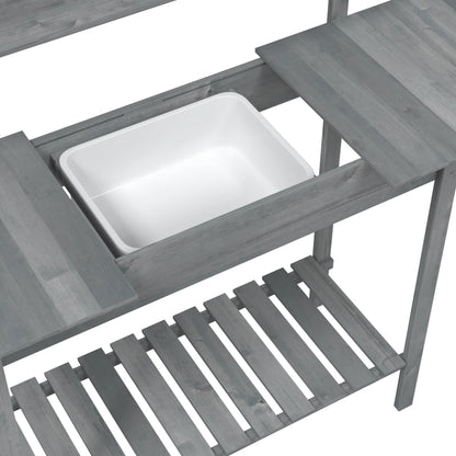 Pflanztisch mit Waschbecken Grau 147,5x44x139,5 cm Massivholz Tanne