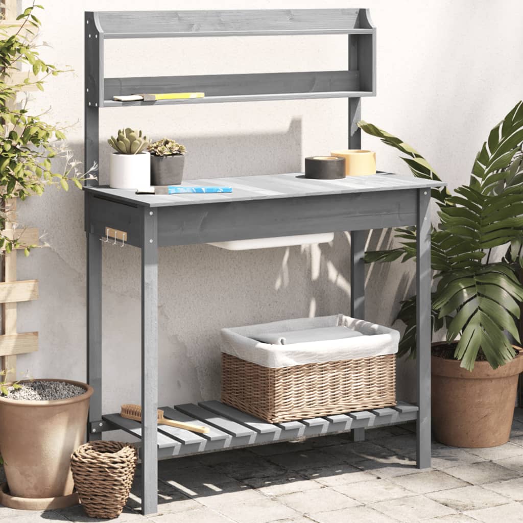Pflanztisch mit Waschbecken Grau 147,5x44x139,5 cm Massivholz Tanne