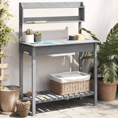 Pflanztisch mit Waschbecken Grau 147,5x44x139,5 cm Massivholz Tanne