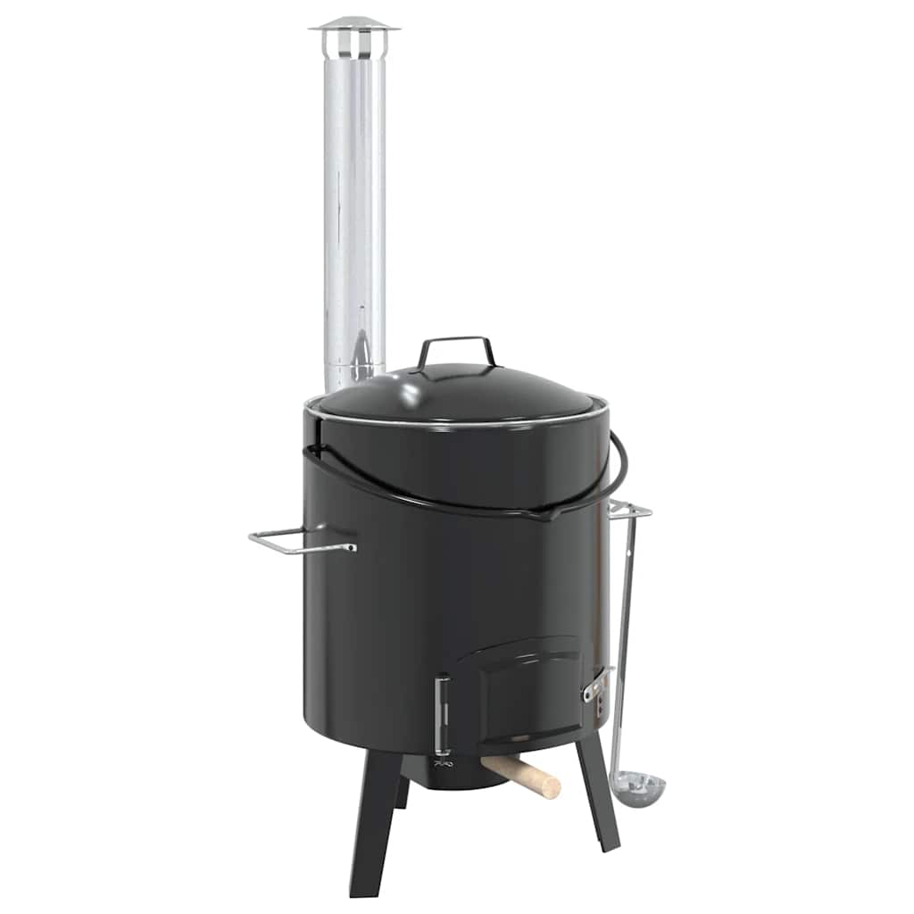 Gulaschkanone mit Rauchabzug & Deckel Schwarz Stahl Emailliert Outdoor
