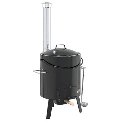 Goulash cannon with smoke vent &amp; lid, black enamelled steel, outdoor use