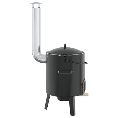 Goulash cannon with smoke vent &amp; lid, black enamelled steel, outdoor use