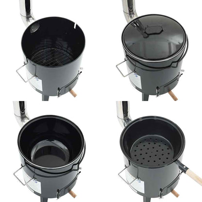 Goulash cannon with smoke vent &amp; lid, black enamelled steel, outdoor use