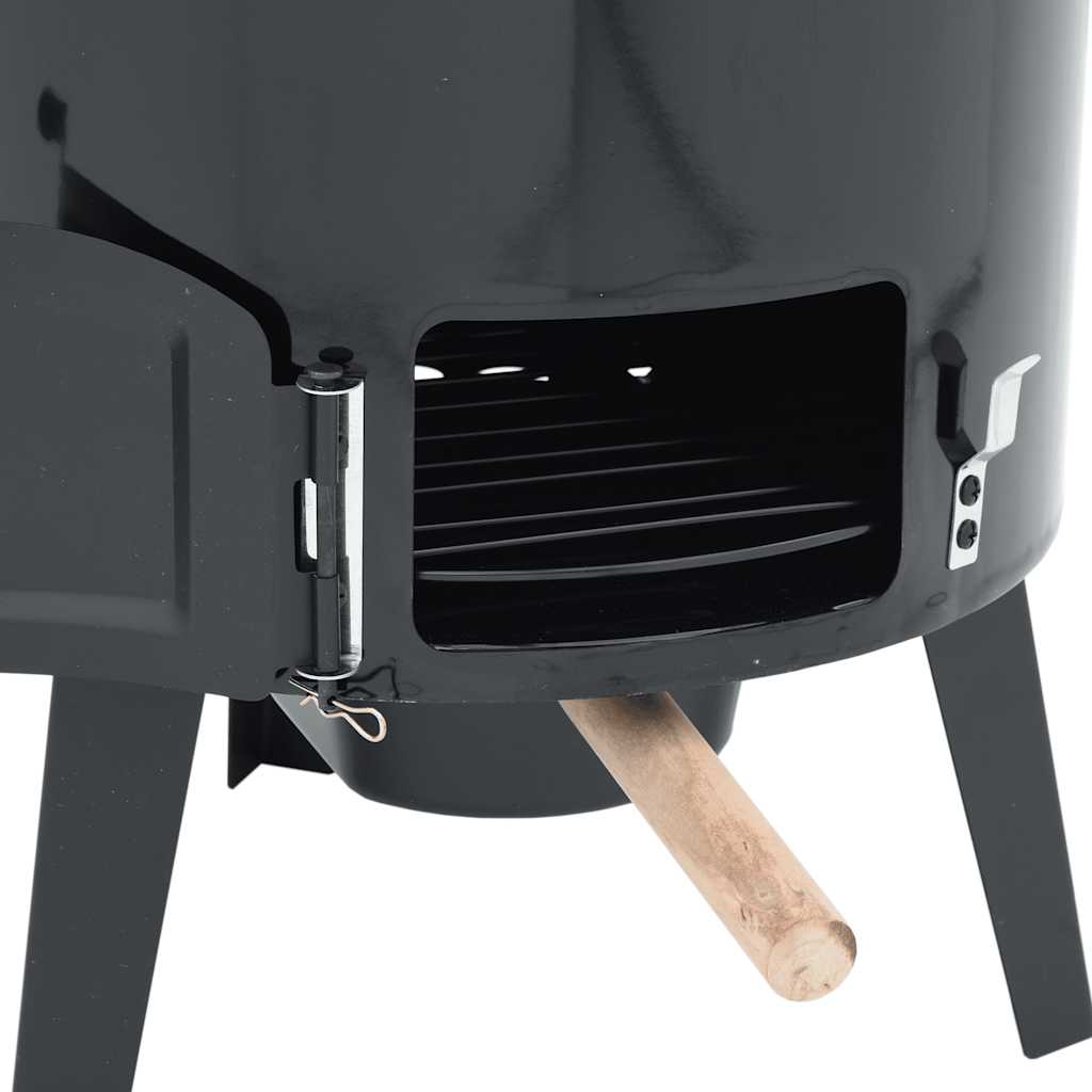 Gulaschkanone mit Rauchabzug & Deckel Schwarz Stahl Emailliert Outdoor