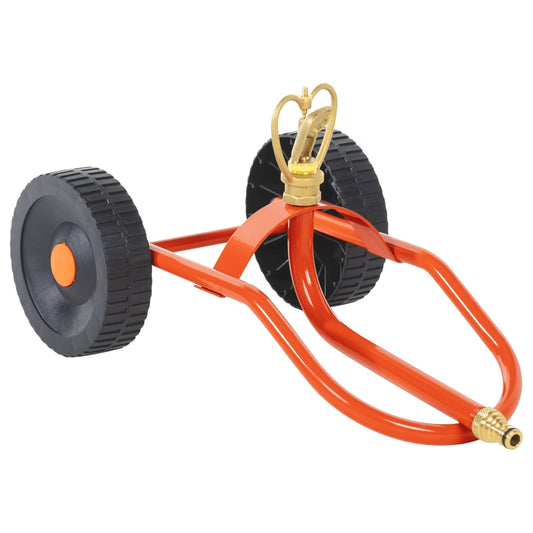 vidaXL Sprinkler Sled with Wheels and Rotating Head, Red Steel
