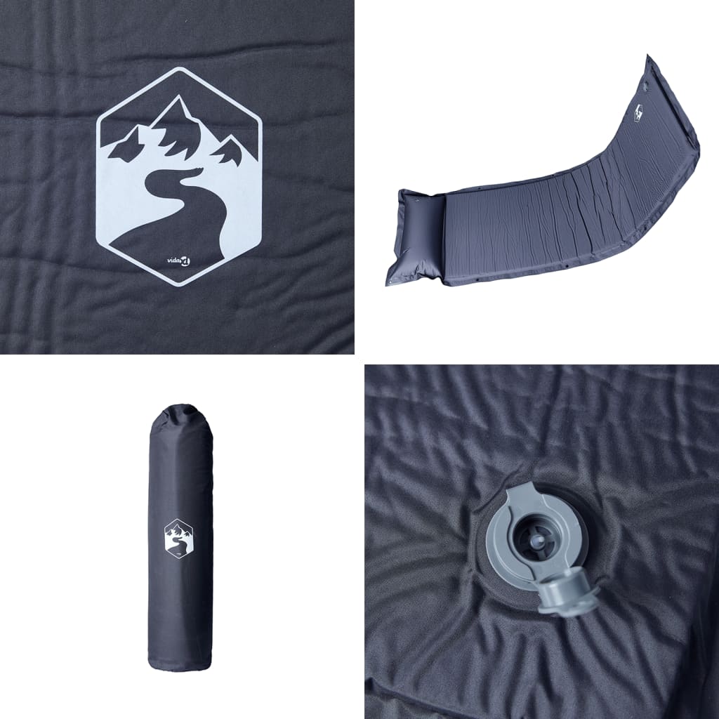 Aufblasbare Isomatte mit Kissen Grau 190x64x3 cm Luftmatratze Camping