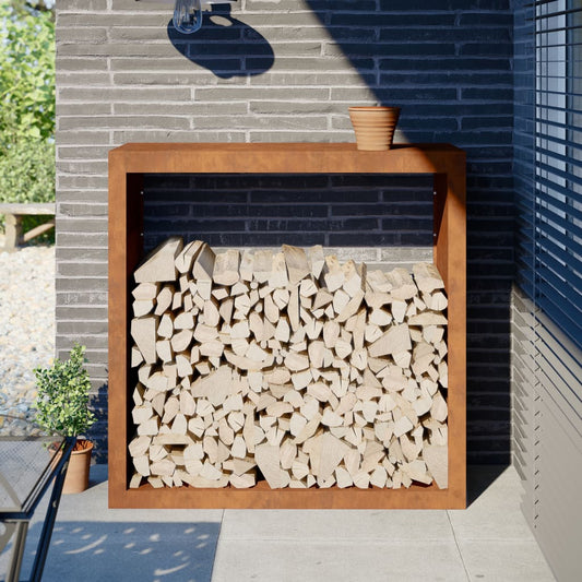 Brennholzregal 100x40x100 cm Cortenstahl rostig Holzlager