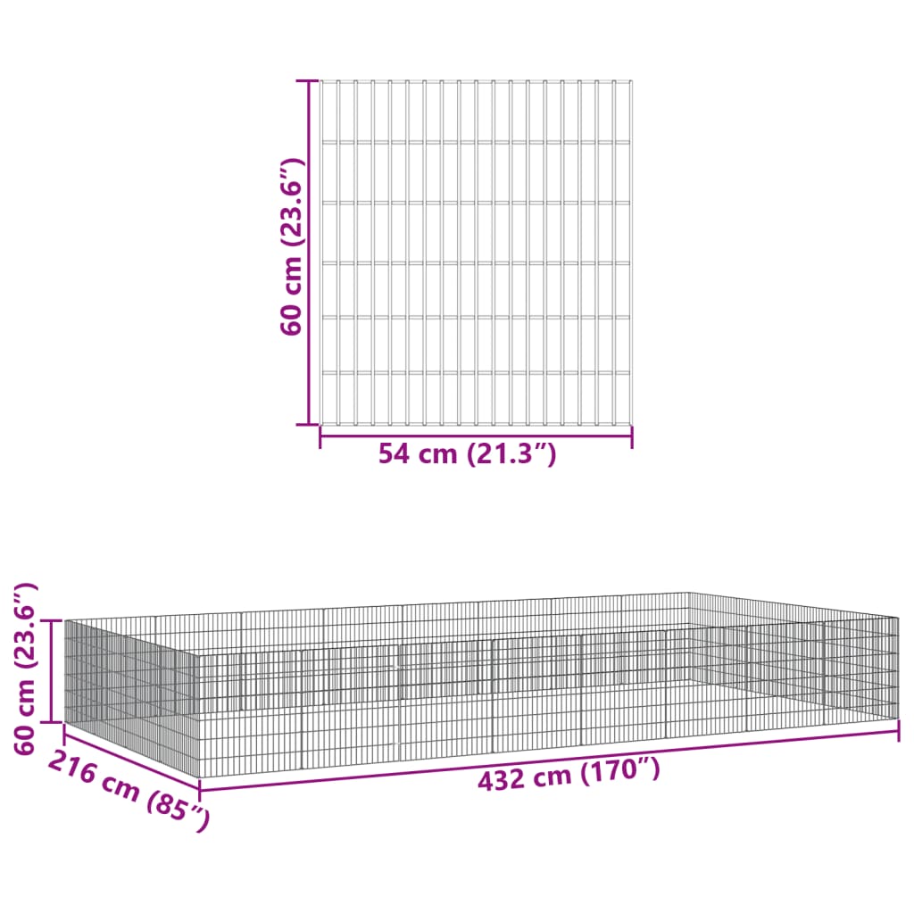 Freilaufgehege 24-teilig 54x60 cm Verzinktes Eisen Freilauf Auslauf Außengehege