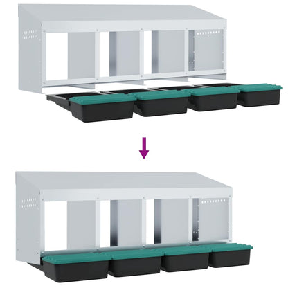 Legenest Hühner-Nistkasten 4 Fächer Wandmontage Verzinkter Stahl Abrollnest