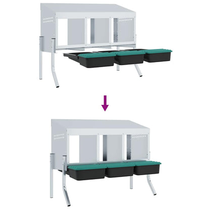 Legenest Hühner-Nistkasten 3 Fächer mit Beinen Verzinkter Stahl und PP Abrollnest