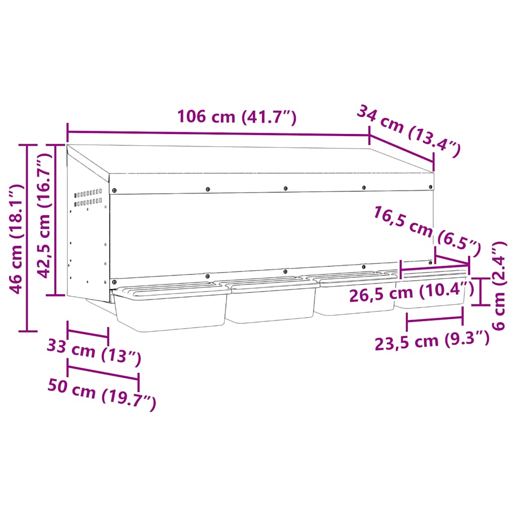 Abrollnest Hühner 4-fach Legenest Metall 106x50x46 cm Wandeinbau Eierfach