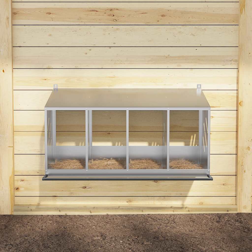 Legenest Hühner-Nistkasten 4 Fächer Kaltgewalztes Metall Verzinkt Abrollnest Silber