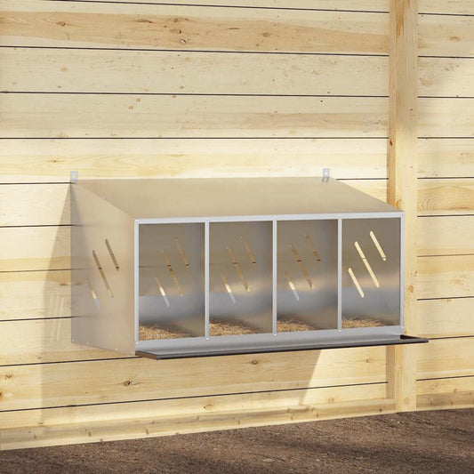 Legenest Hühner-Nistkasten 4 Fächer Kaltgewalztes Metall Verzinkt Abrollnest Silber