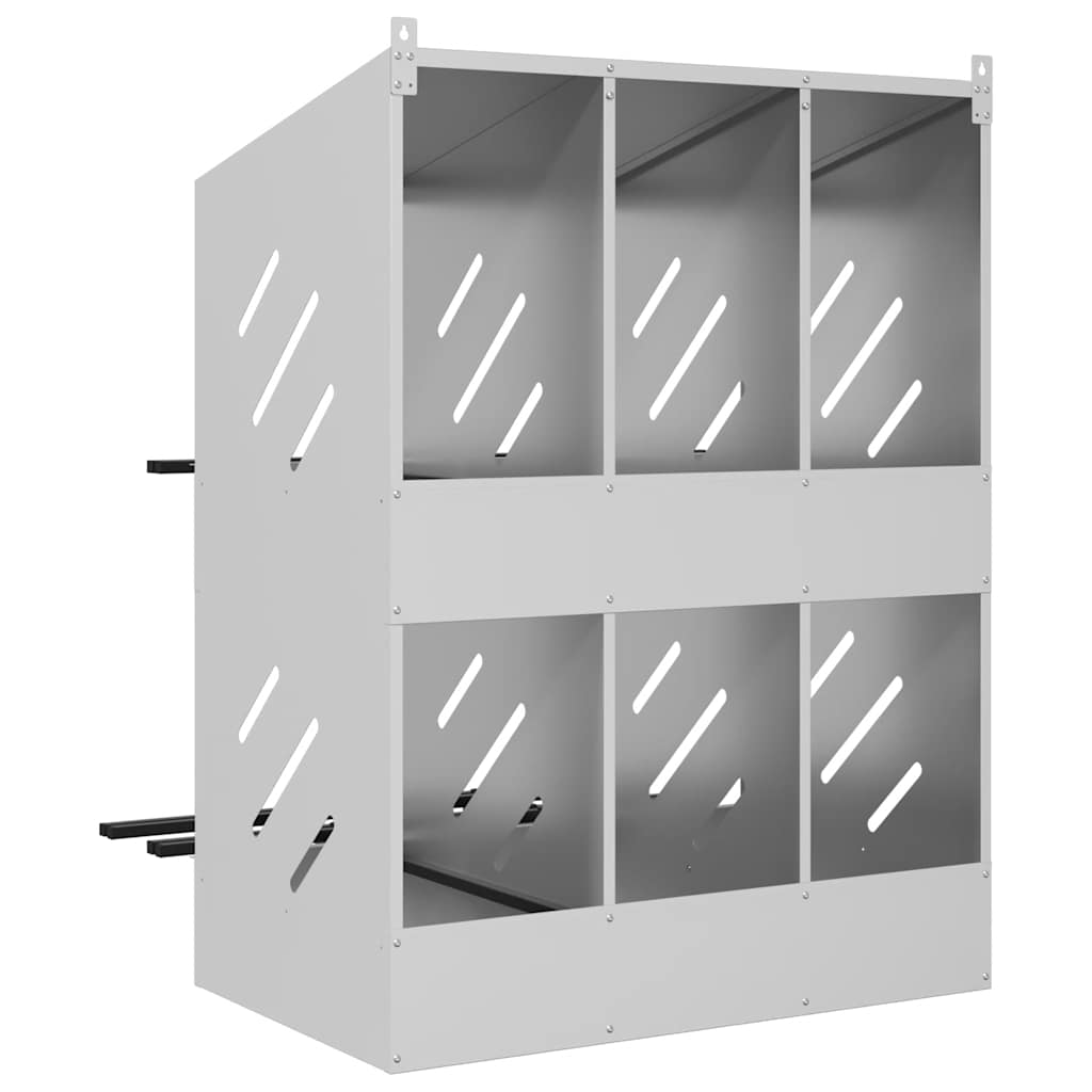 Legenest Hühner-Nistkasten 6 Fächer Kaltgewalztes Metall Verzinkt Abrollnest Silber