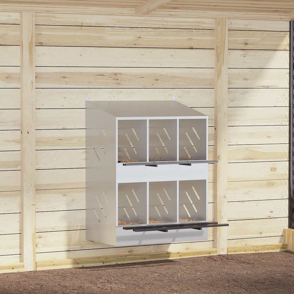 Legenest Hühner-Nistkasten 6 Fächer Kaltgewalztes Metall Verzinkt Abrollnest Silber