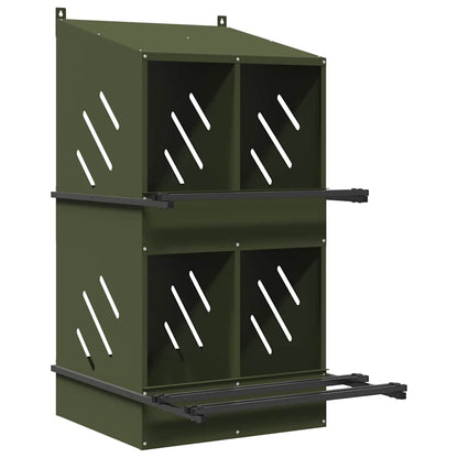 vidaXL Chicken Nesting Box with 4 Compartments, Olive Green, Metal