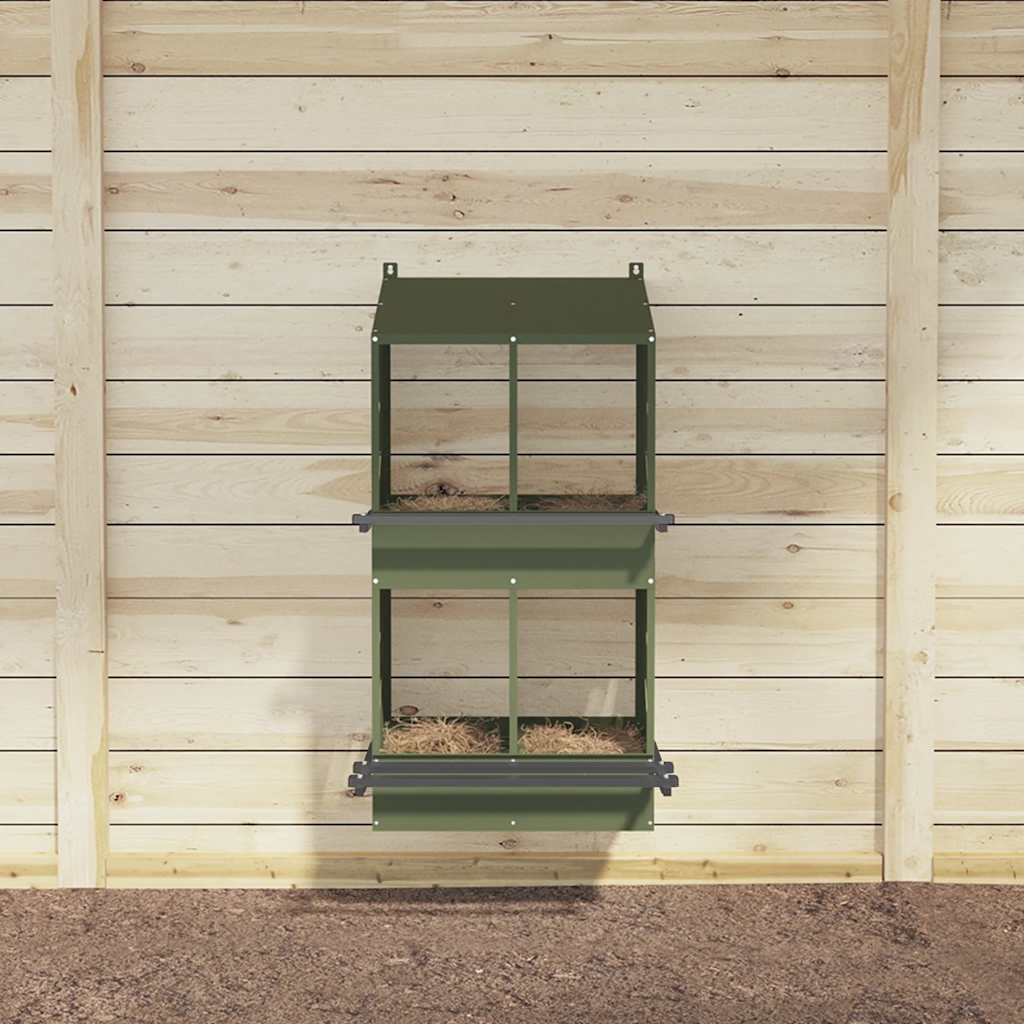 vidaXL Chicken Nesting Box with 4 Compartments, Olive Green, Metal