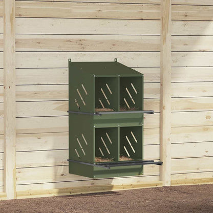 vidaXL Chicken Nesting Box with 4 Compartments, Olive Green, Metal