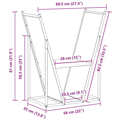 Firewood rack, black, 69.5x35x81 cm, cold-rolled steel, firewood stand