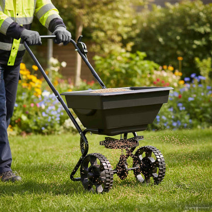 Handstreuwagen Streuer Schwarz 80 x 46 x 75 cm Düngewagen Salzsteuer