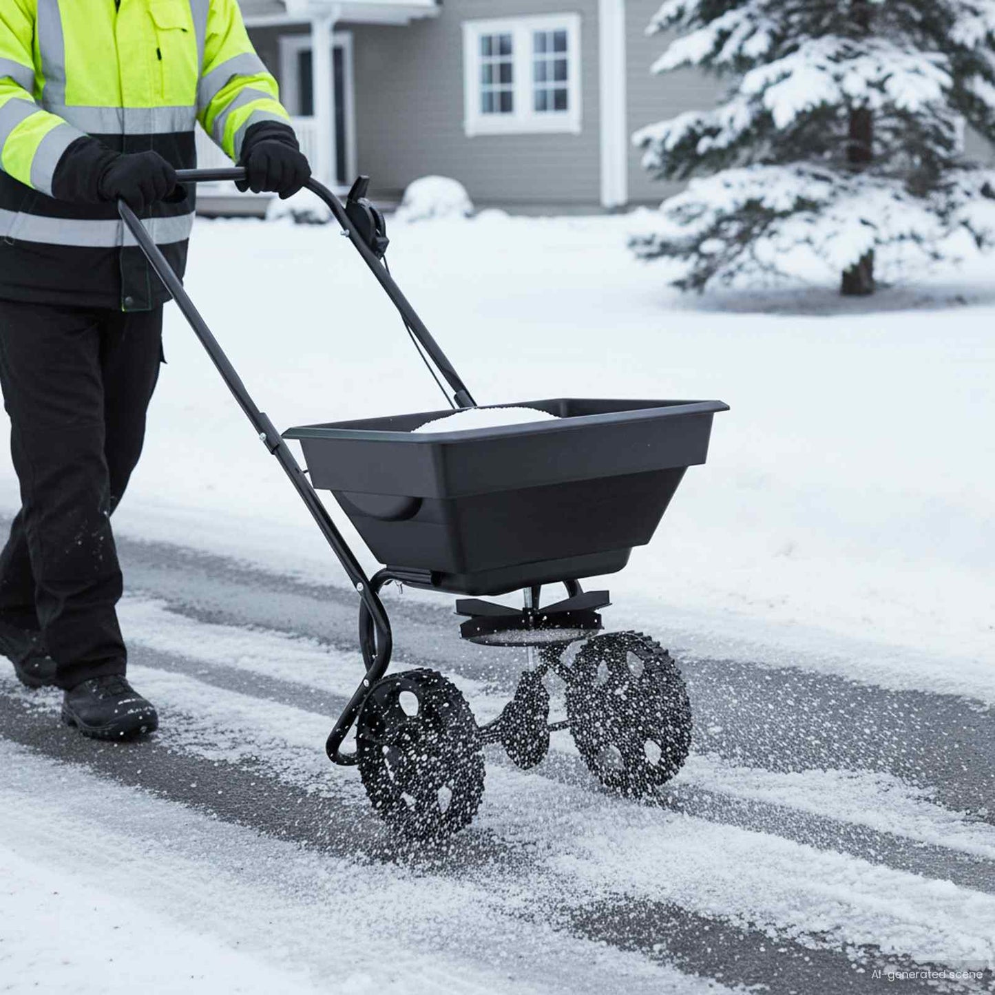 Handstreuwagen Streuer Schwarz 80 x 46 x 75 cm Düngewagen Salzsteuer